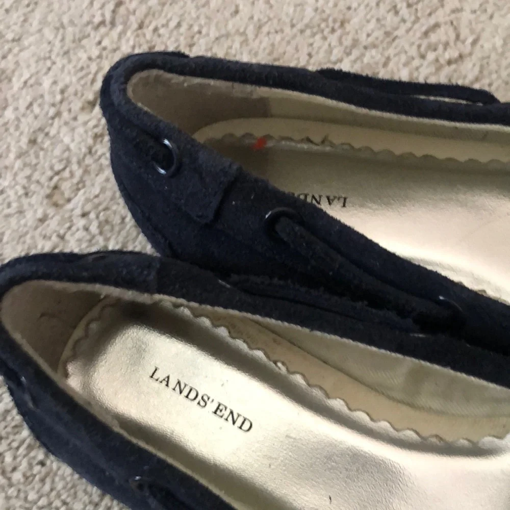 Lands End Holiday Girls toddlers size 11 Sequins Suede Loafers Navy‎ Blue